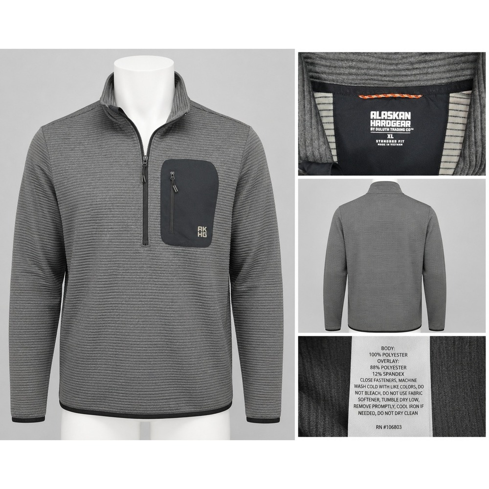 Alaskan Hardgear Duluth Trading XL Quarter Zip Pullover Gray Ribbed Fleece